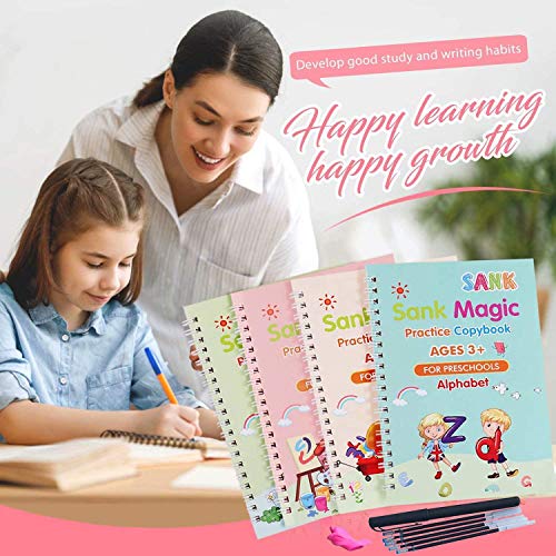 Magic Practice Copybook 4Books+Magic Pen &10 INK Refill Book for Montessori Children