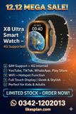 X8 Ultra 4G Smartwatch: Make Calls, Capture Photos & Track Fitness with 2GB/16GB (Copy)