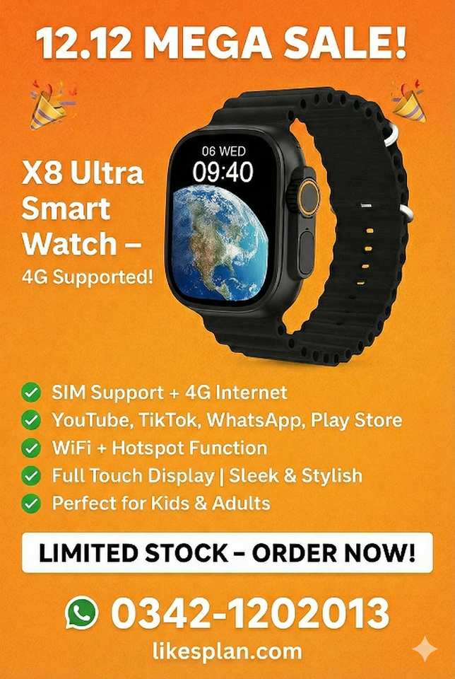 X8 Ultra 4G Smartwatch: Make Calls, Capture Photos & Track Fitness with 2GB/16GB (Copy)