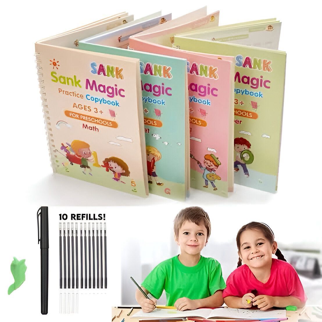 New Magic Practice Copybook 4Books+Magic Pen &10 INK Refill Book for Montessori Children
